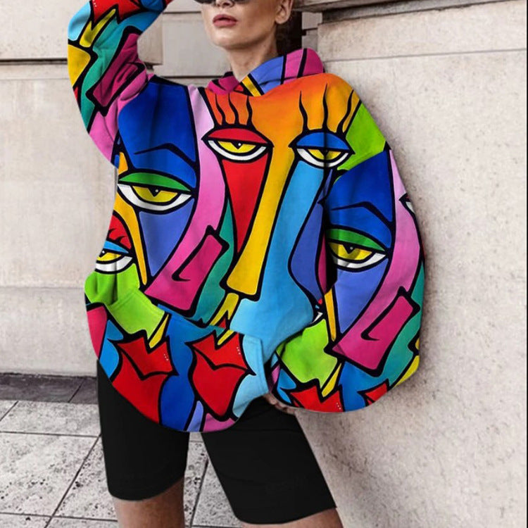 Casual Geometric Print Hooded Sweatshirt