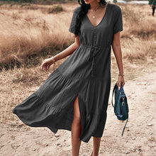 Load image into Gallery viewer, Solid Color V-Neck Dress
