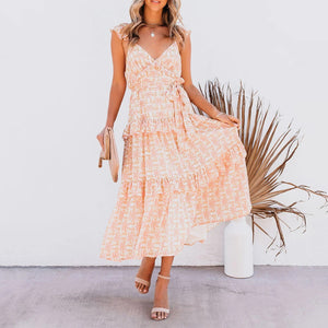 Elegant V-Neck High Waist Maxi Dress
