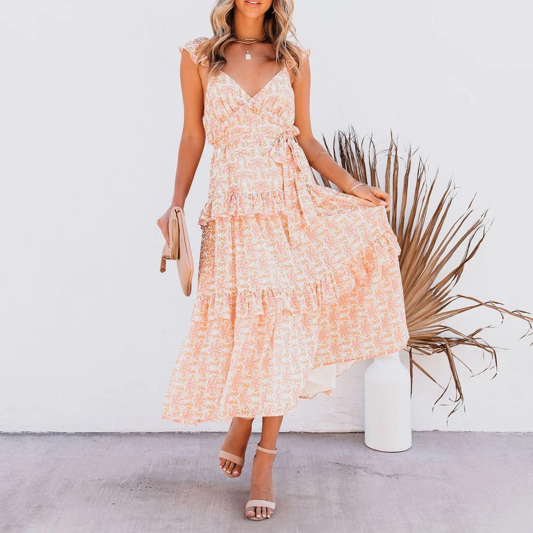 Elegant V-Neck High Waist Maxi Dress