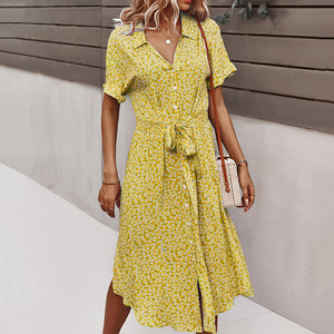 V-Neck Printed Short-Sleeved Dress
