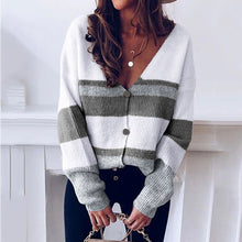 Load image into Gallery viewer, Striped Patchwork Sweater Cardigan
