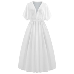 Deep V Short Sleeve Split Maxi Dress