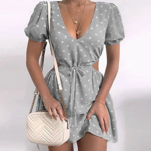 V-Neck Polka Dot Print Dress