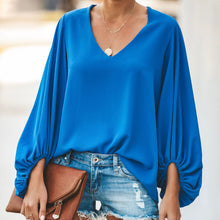Load image into Gallery viewer, Loose V-neck Lantern Sleeve Chiffon T-shirt
