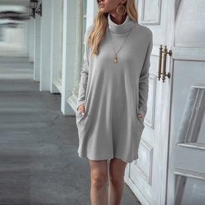 Solid Color Turtleneck Waffle Dress Top
