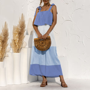 Lace-Up Ruffled Contrast Dress