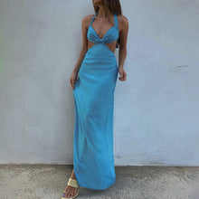 Load image into Gallery viewer, Halter Neck Lace Up Split Vacation Dress
