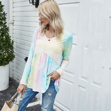Load image into Gallery viewer, Tie-dyed V-neck Loose Long Sleeve Top
