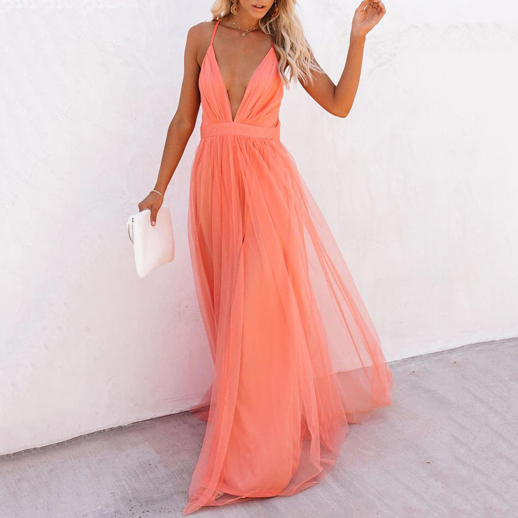 Sling V-neck Mesh Dress