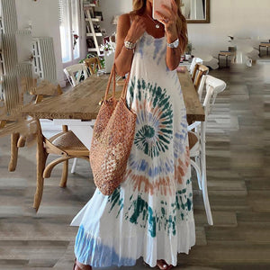 Casual Sleeveless Tie-Dye Printed Maxi Dress