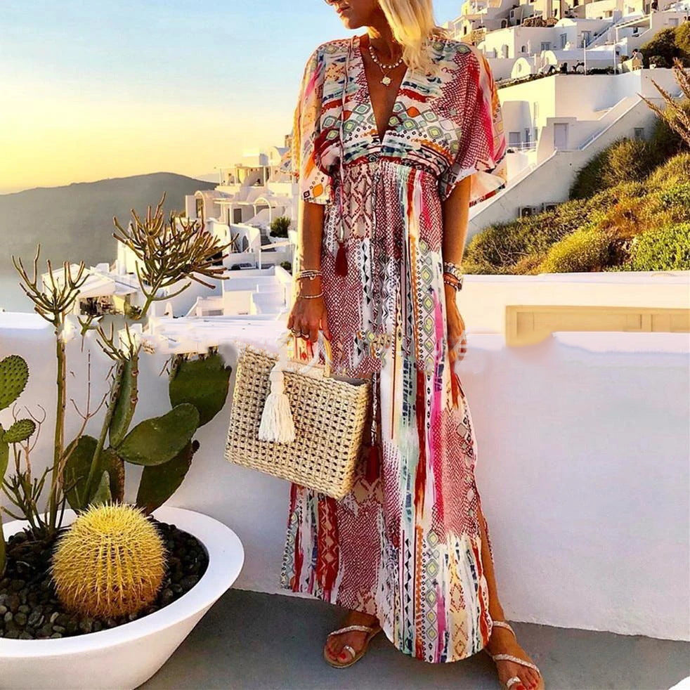Fashion Geometric Print Maxi Dress