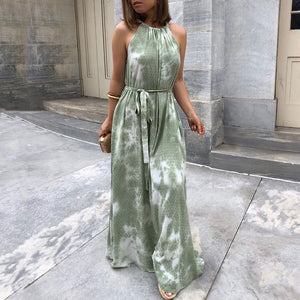 Tie-Dye Printed A-Line Sleeveless Maxi Dress