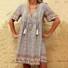 Load image into Gallery viewer, Bohemian Style V-Neck Print Dress
