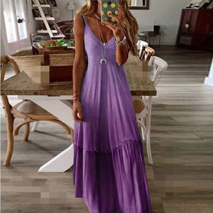 Casual V-Neck Gradient Color Maxi Dress