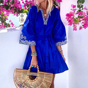 V-Neck Embroidered Bohemian Dress