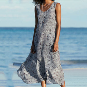 Casual Round Neck Sleeveless Print Maxi Dress