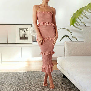 Solid Color Sling Ruffle Cake Dress