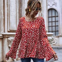 Load image into Gallery viewer, Round Neck Polka Dot Print Long Sleeves Tops
