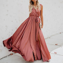 Load image into Gallery viewer, Boho Solid Color V Neck Maxi Dress
