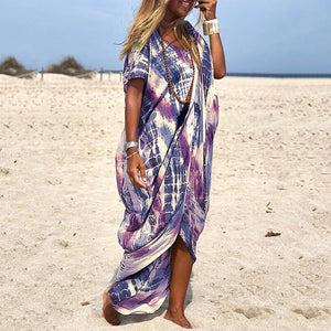 Casual Tie-Dye Short-Sleeved Loose Maxi Dress
