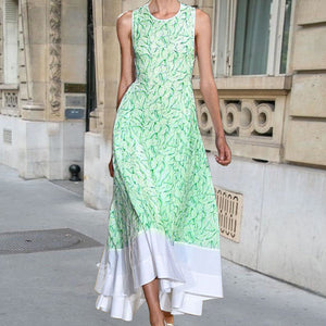 Elegant Sleeveless Round Neck Printed Maxi Dress