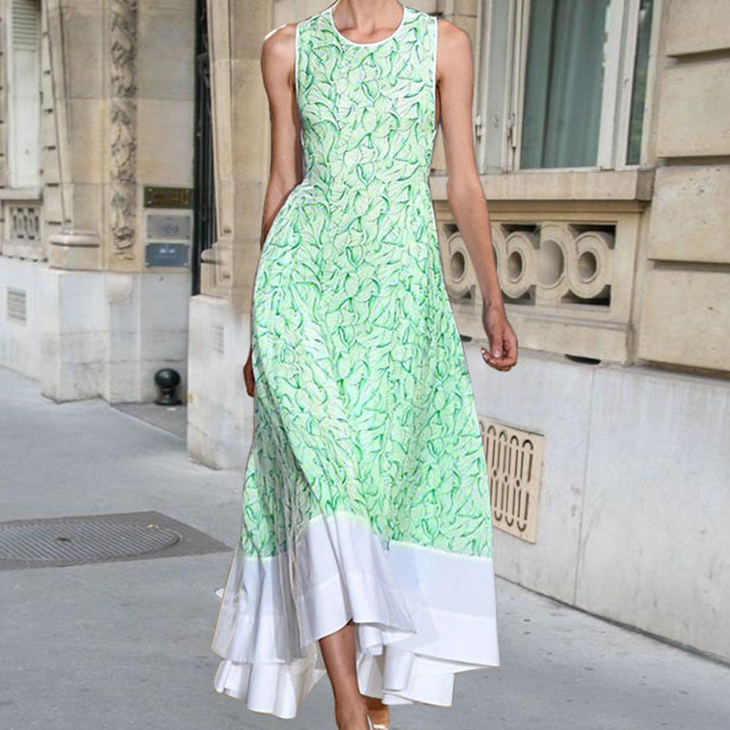 Elegant Sleeveless Round Neck Printed Maxi Dress