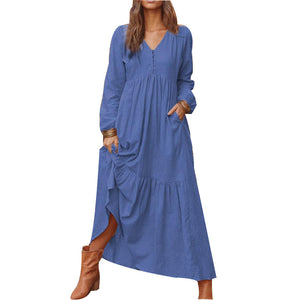 Retro Casual Long-Sleeved Dress