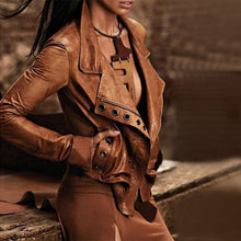 Load image into Gallery viewer, Long Sleeve Stitching Leather Jacket Coat
