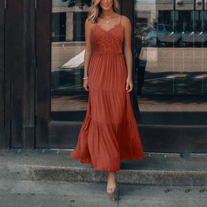Patchwork Lace Sling Maxi Dress