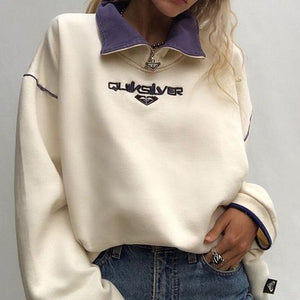 Contrasting Lapel Casual Sweatshirt