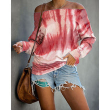 Load image into Gallery viewer, Tie-dye Printed One-shoulder Long Sleeved T-shirt
