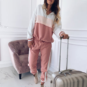 Color Block Fashion Sweater + Pants Suit