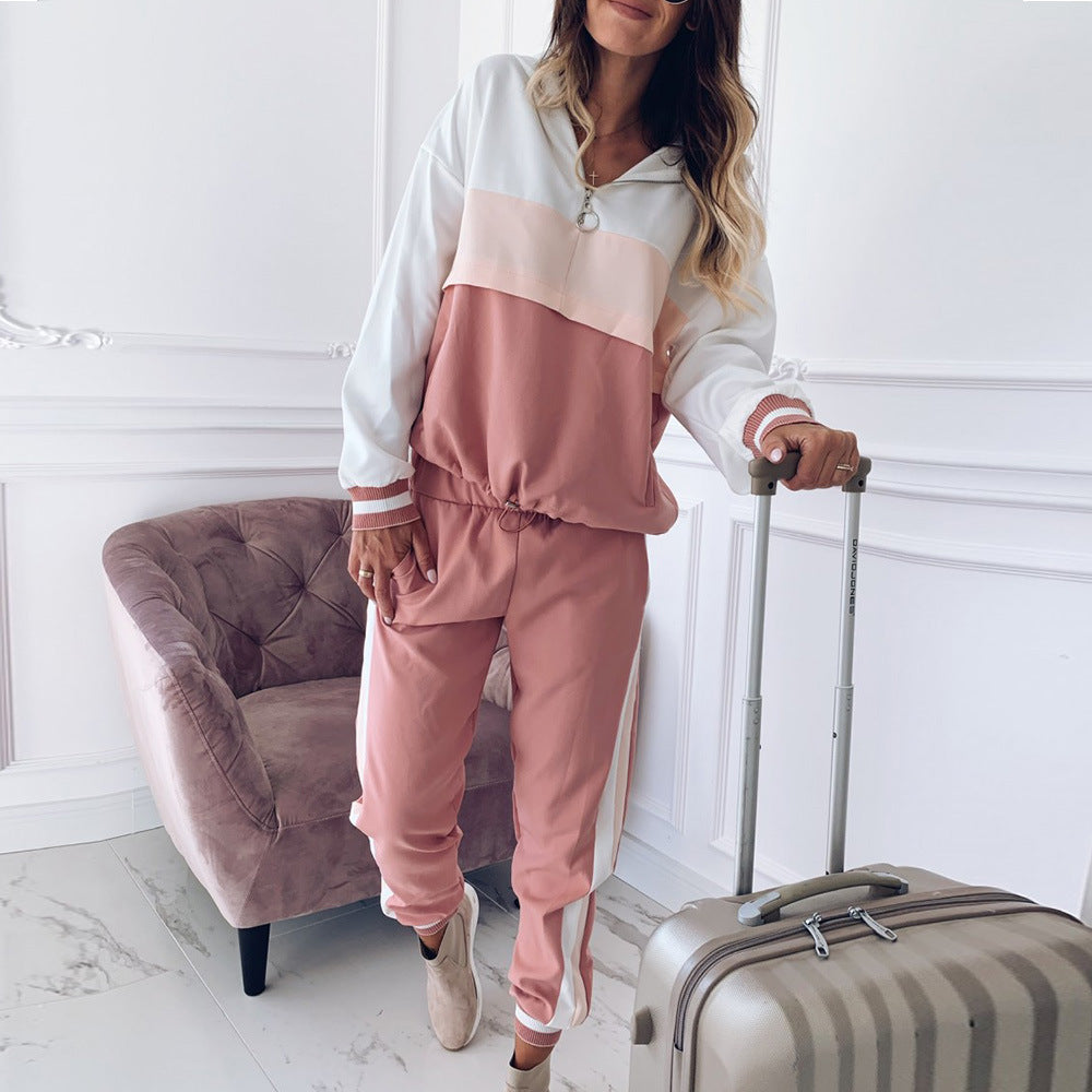 Color Block Fashion Sweater + Pants Suit