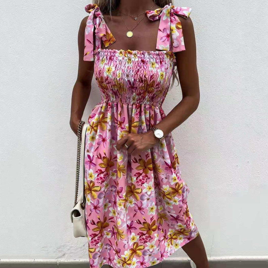 Casual Floral Printed Sling Dress