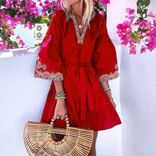 Load image into Gallery viewer, V-Neck Embroidered Bohemian Dress
