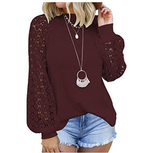Load image into Gallery viewer, Round Neck Lace Stitching Long-sleeved Top
