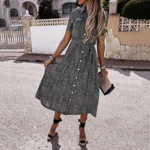 Summer Small Floral Button Belt Maxi Dress