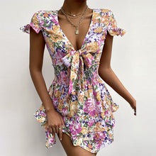 Load image into Gallery viewer, Floral Printed V-Neck Ruffle Mini Dress
