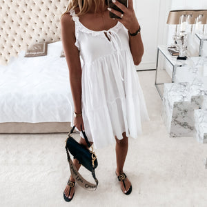 Lovely Ruffle Sleeveless Vacation Mini Dress