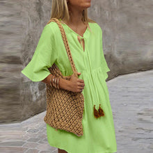 Load image into Gallery viewer, Cute Solid Color V-Neck Boho Mini Dress
