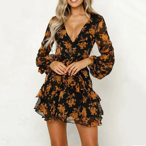 Fashion Floral Print Long Sleeve Dress