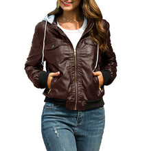 Load image into Gallery viewer, Hooded PU leather jacket
