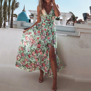 Chiffon Crint Slit Floral Printed Maxi Dress