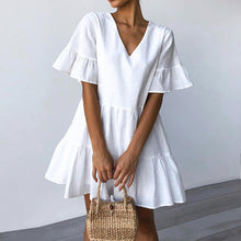 Load image into Gallery viewer, Solid Color V-Neck Short Sleeved Dress
