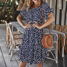 Load image into Gallery viewer, Lotus Leaf Sleeve Polka Dot Dress
