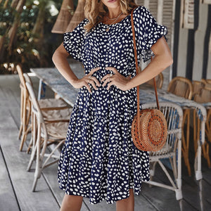 Lotus Leaf Sleeve Polka Dot Dress