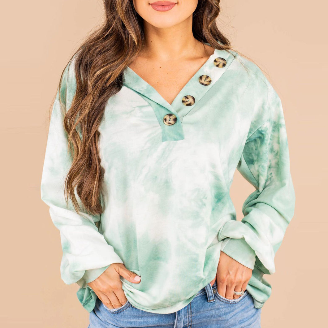 Casual Button Tie-dye Sweater Tops