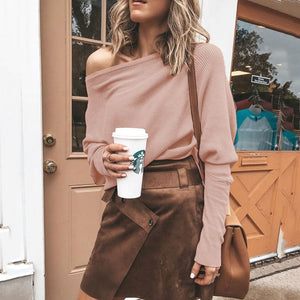 Elegant Off-Shoulder Long Sleeve Sweater Shirt