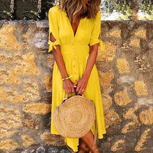 Load image into Gallery viewer, Solid Color V-Neck Half Sleeve Dress
